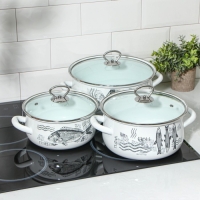 Набор кастрюль &laquo;Рыба&raquo;, 3 предмета: 2 л, 3 л, 4 л, стеклянные крышки, индукция