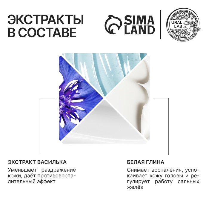 Шампунь для волос с белой глиной и экстрактом василька, восстановление, 300 мл, ECO LAB by URAL LAB