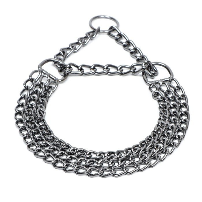 Ошейник - полуудавка металлический трехрядный, 50 см, толщина проволоки 2,5 мм, черный Ошейник - полуудавка металлический трехрядный, 50 см, толщина проволоки 2,5 мм, черный