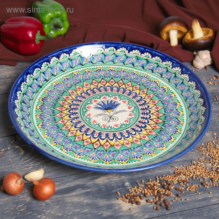 Ляган Риштанская Керамика Ляган Риштанская Керамика "Узоры", 36 см, синий