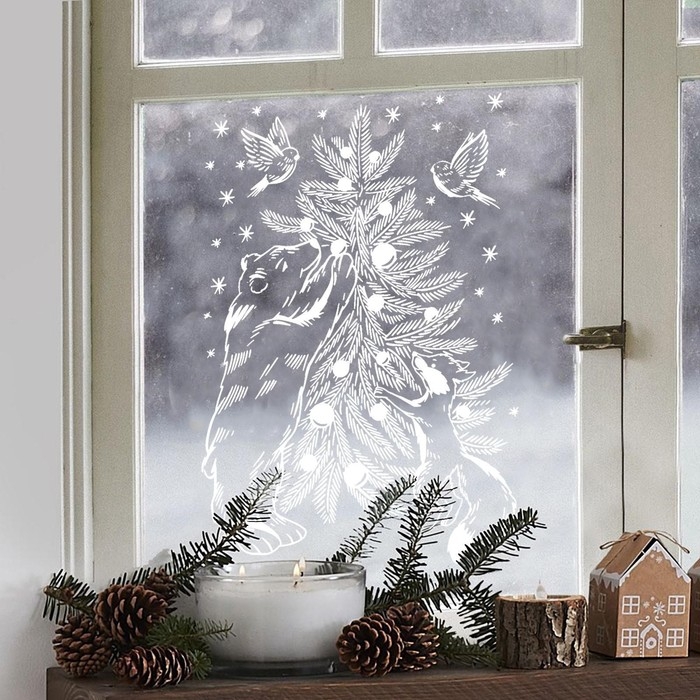 Наклейки новогодние для окон &laquo;Гравюра&raquo;, многоразовые, 33 х 50 см, Новый год