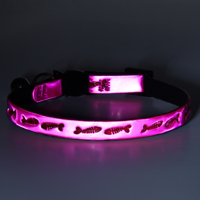 Ошейник кошачий со светоотражающим покрытием Ошейник кошачий со светоотражающим покрытием "Рыбки", 30 х 1 см, розовый