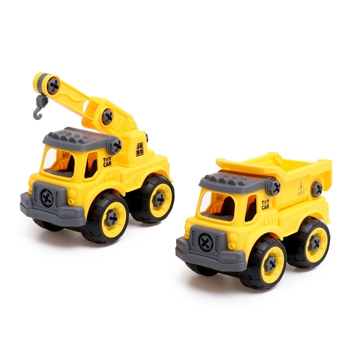 Конструктор винтовой &laquo;Строительный транспорт&raquo;, набор 2 штуки, с отвёрткой, 59 деталей