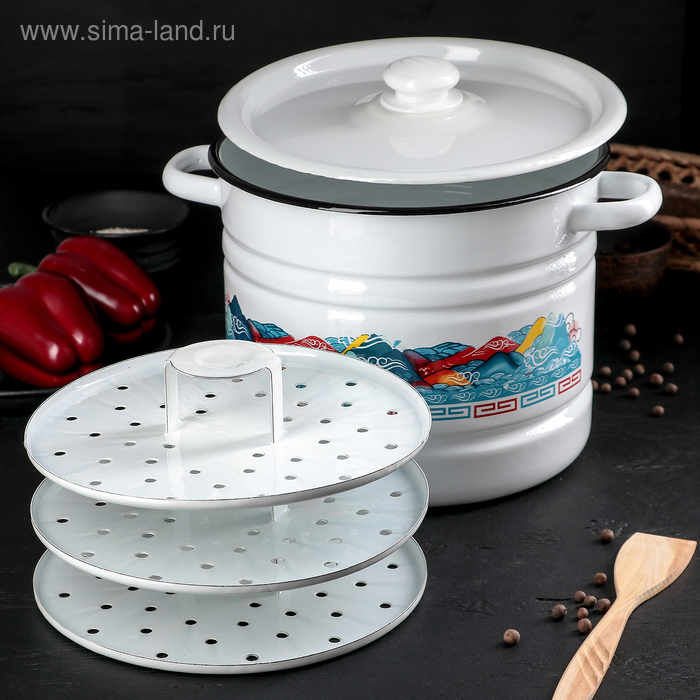 Мантоварка-позница эмалированная, 9 л, декор, 3 вставки, цвет МИКС Мантоварка-позница эмалированная, 9 л, декор, 3 вставки, цвет МИКС