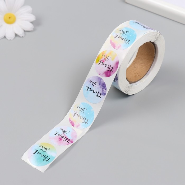 Наклейка бумага "Нежный туман. Спасибо" d=2,5 см 500 шт в рулоне