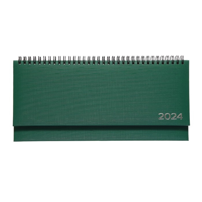 Планинг датированный 2024 года, 294 х 142 мм, 64 листа, на гребне, Attomex.Lancaster, твёрдая обложка балакрон, блок 70 г/м2, зелёный