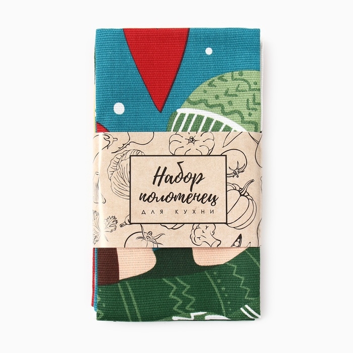 Новый год. Кухонный набор полотенец Доляна Merry catmas 35х60 см-2шт., 100% хлопок, 160 г/м2 707