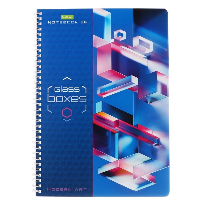 Тетрадь А4, 96 листов в клетку на гребне GlassBoxes, обложка мелованный картон, блок 55г/м2, 4В МИКС Тетрадь А4, 96 листов в клетку на гребне GlassBoxes, обложка мелованный картон, блок 55г/м2, 4В МИКС