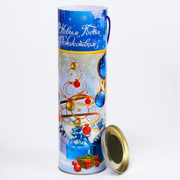Новый год. Подарочная коробка, тубус «Синие шары» 99х340мм. Новый год. Подарочная коробка, тубус «Синие шары» 99х340мм.