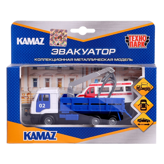 Машина металлическая &laquo;KAMAZ эвакуатор&raquo;, 12 см, открываются двери, подвижные детали, инерция, скорая помощь 7,5 см
