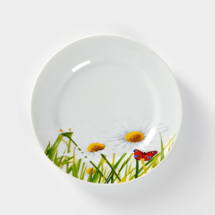 Тарелка фарфоровая &laquo;Ромашка&raquo;, d=17 см, цвет белый