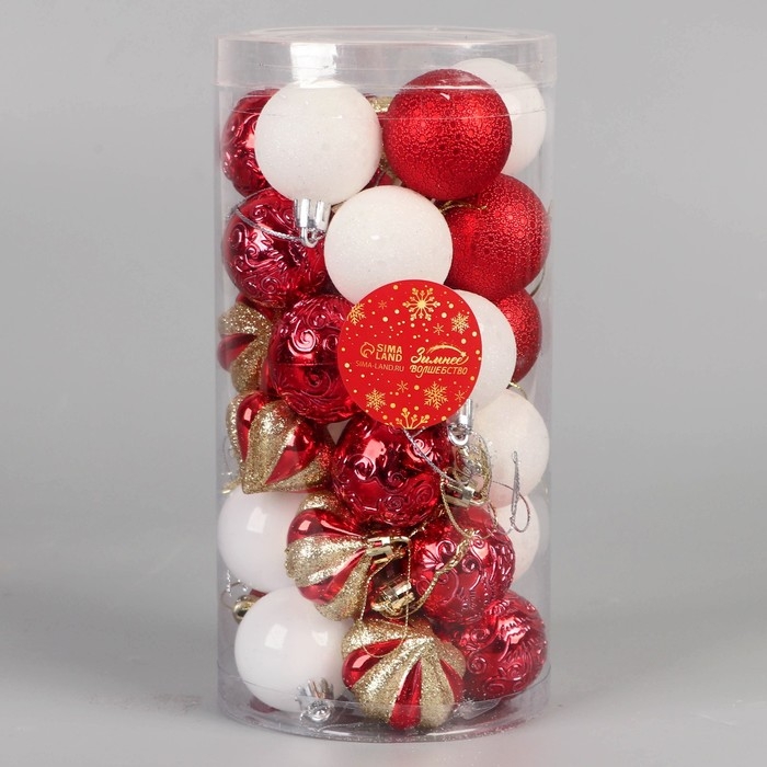 Набор шаров пластик d-4 см, 30 шт Набор шаров пластик d-4 см, 30 шт "Агнет" полосы орнамент, микс