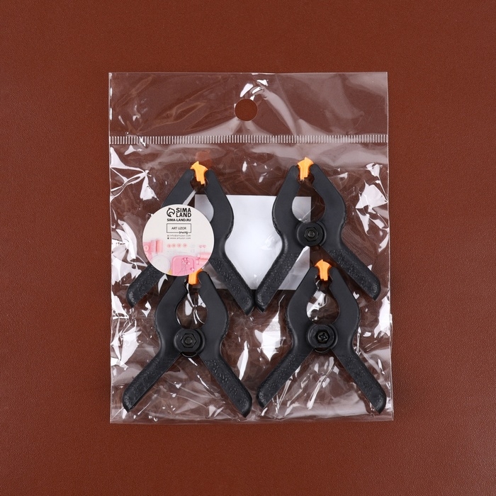 Струбцины пружинные для кожи, 6,5 &times; 5,5 см, 4 шт, цвет чёрный