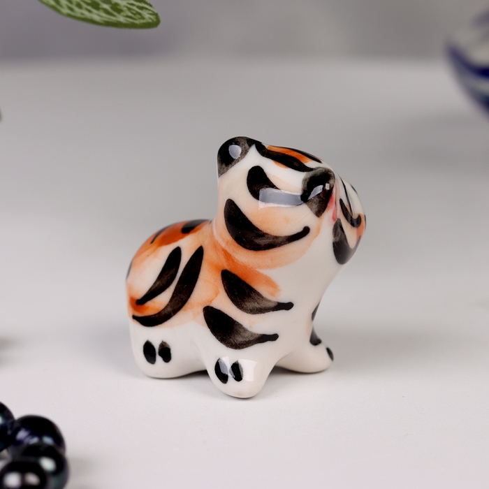 Сувенир гжель &laquo;Тигр&raquo;, бело-синий,керамика,