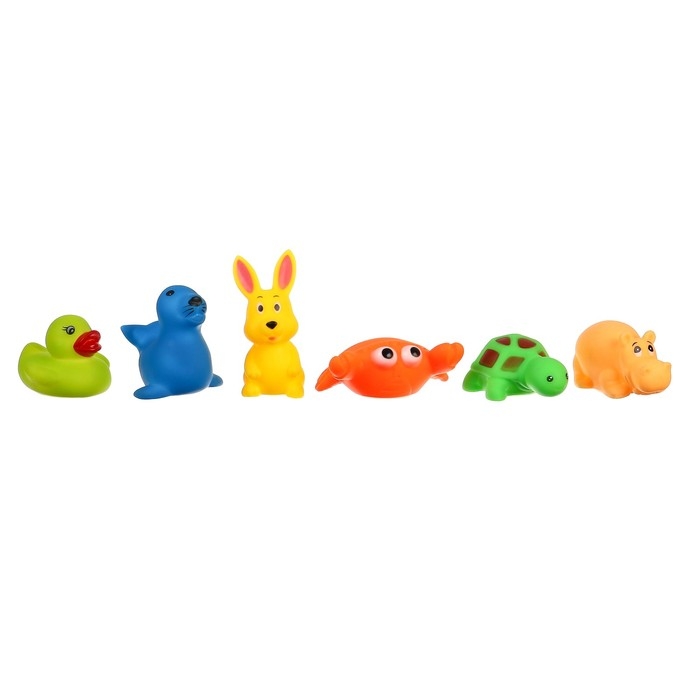 Набор резиновых игрушек для ванны &laquo;Морские животные&raquo;, 6 шт, с пищалкой, Крошка Я