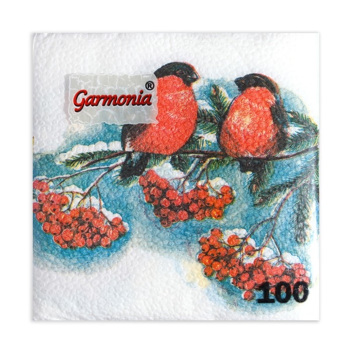 Новогодние салфетки бумажные Гармония цвета &laquo;Снегири&raquo;, 24х24 см, 100 шт