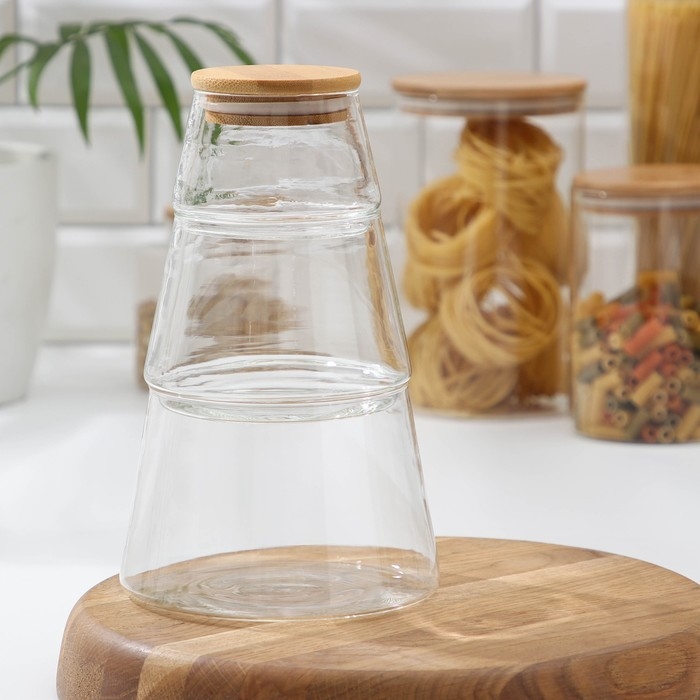 Банки стеклянные Magistro &laquo;Эко&raquo;, 3 предмета: 220/600/1000 мл, 14&times;22,5 см, с бамбуковой крышкой