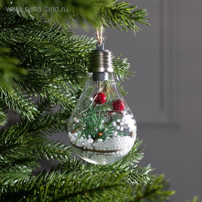 Ёлочный шар «Еловая ветка», батарейки, 5 LED, свечение тёплое белое Ёлочный шар «Еловая ветка», батарейки, 5 LED, свечение тёплое белое