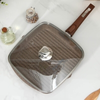 Сковорода-гриль &laquo;Гранит Brown&raquo;, квадратная, 28&times;28 см, съёмная ручка, стеклянная крышка, антипригарное покрытие, цвет коричневый