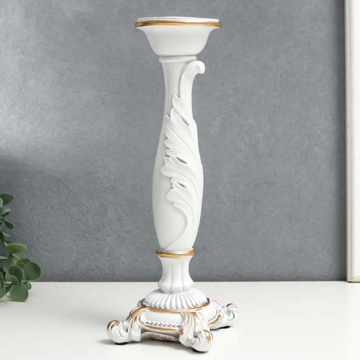 Подсвечник полистоун на 1 свечу Подсвечник полистоун на 1 свечу "Пышный лист" белый 26,5х9х9 см