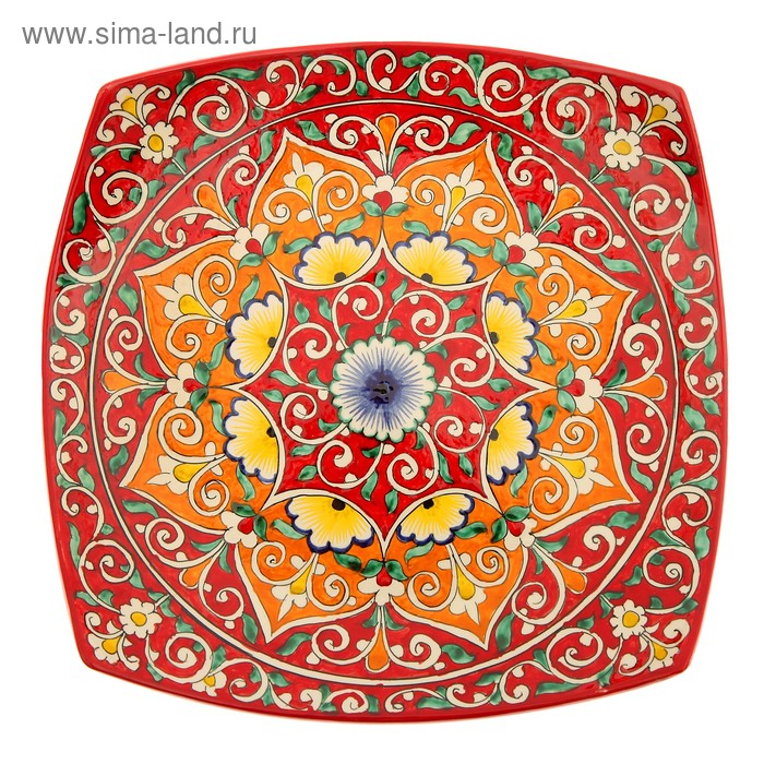 Ляган Риштанская Керамика Ляган Риштанская Керамика "Узоры", 31 см, квадратный, красный микс