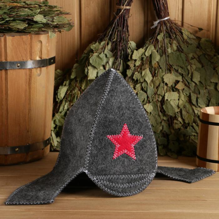 Набор для бани Набор для бани "Буденовец" серый: шапка, коврик, рукавица