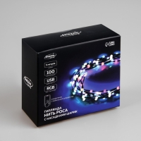 Умная гирлянда &laquo;Нить&raquo; 5 м роса с насадками &laquo;Шарики&raquo;, IP20, черный провод, 100 LED, пульт ДУ, приложение, свечение RGB, USB