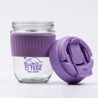 Стакан с крышкой "Думаю о тебе", 350 мл, стекло Стакан с крышкой "Думаю о тебе", 350 мл, стекло