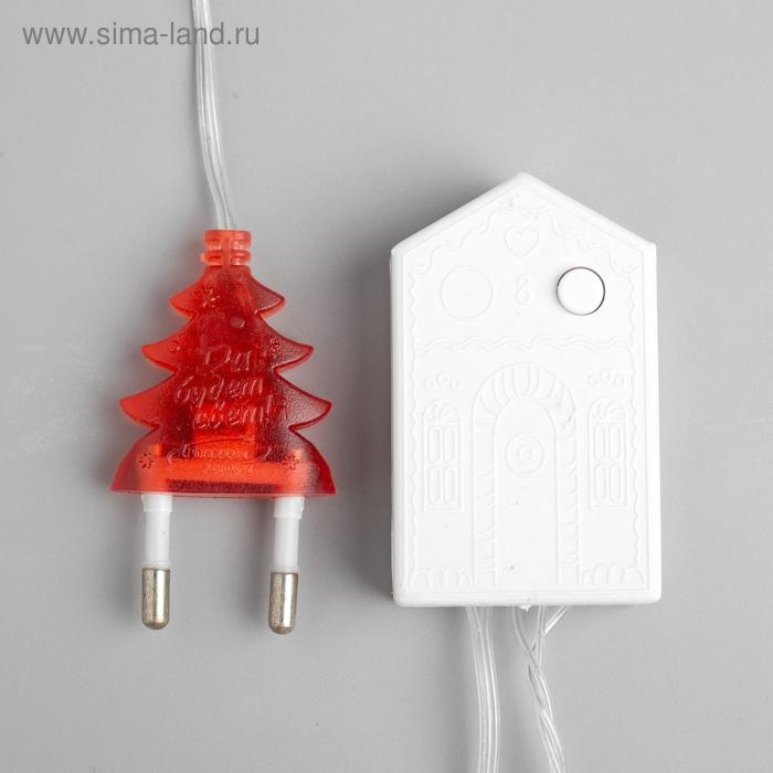 Гирлянда &laquo;Нить&raquo; 5 м с насадками &laquo;Шарики красные&raquo;, IP20, прозрачная нить, 30 LED, свечение красное, 8 режимов, 220 В