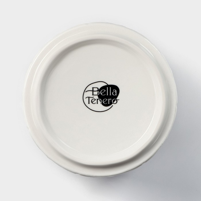 Банка для хранения сыпучих продуктов BellaTenero &laquo;Листья&raquo;, 300 мл, d=8,5 см, с бамбуковой крышкой, фарфоровая, цвет белый