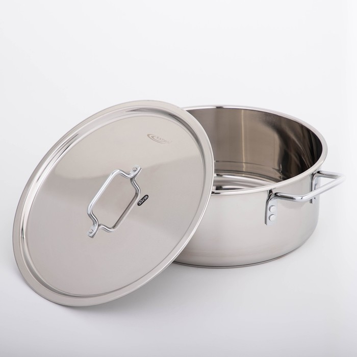 Кастрюля &laquo;Общепит&raquo;, 12 л, d=35 см, h=14 см, металлическая крышка, с теплораспределительным слоем, индукция