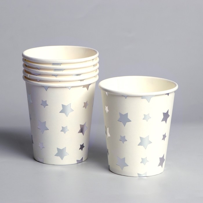 Стакан бумажный «Звёзды», набор 6 шт., цвет серебряный Стакан бумажный «Звёзды», набор 6 шт., цвет серебряный