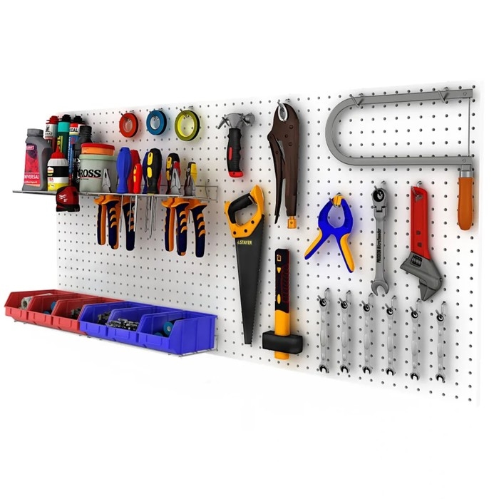 Настенная перфорированная панель односторонняя 60&times;0,6&times;180 см, шаг 2,5 см, цвет белый