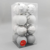 Ёлочные игрушки, шары новогодние , пластик, набор d-8 см, 16 шт "Зимний шик" серебро