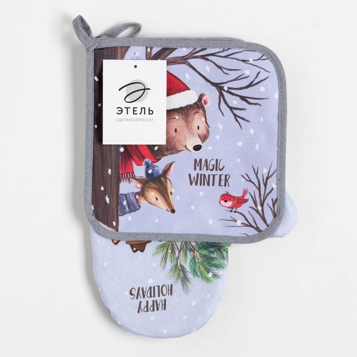 Новый год. Набор Кухонный Magic winter, варежка-прихватка 20х28см, прихватка 19х19см, 100% хл