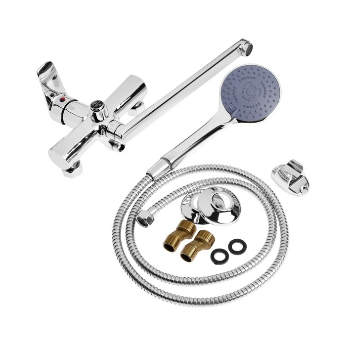 Смеситель для ванны ZEIN Z3848, однорычажный, излив 30 см, душевой набор, лейка 5 реж, хром