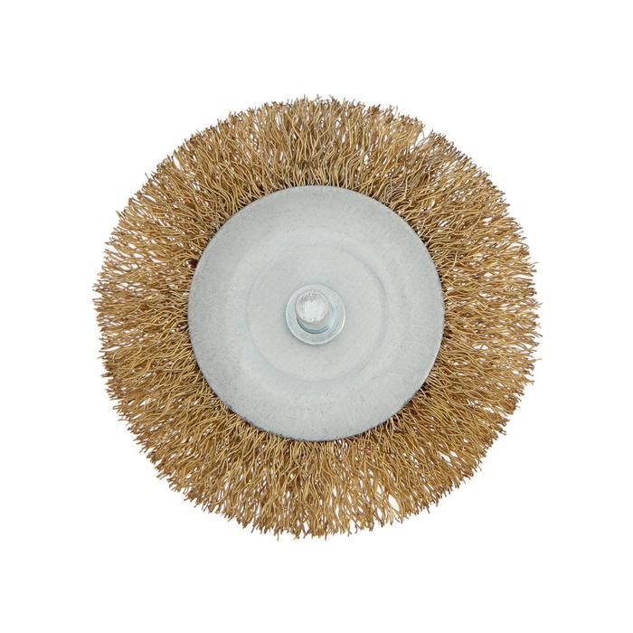 Щетка металлическая для дрели ТУНДРА, со шпилькой, плоская, 75 мм Щетка металлическая для дрели ТУНДРА, со шпилькой, плоская, 75 мм