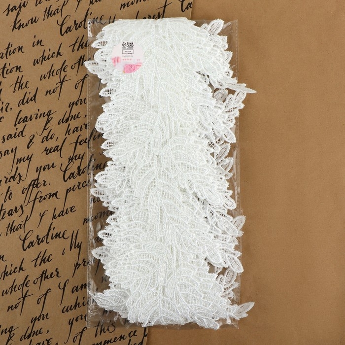 Кружево гипюровое, 100 мм &times; 6,8 &plusmn; 0,5 м, цвет белый