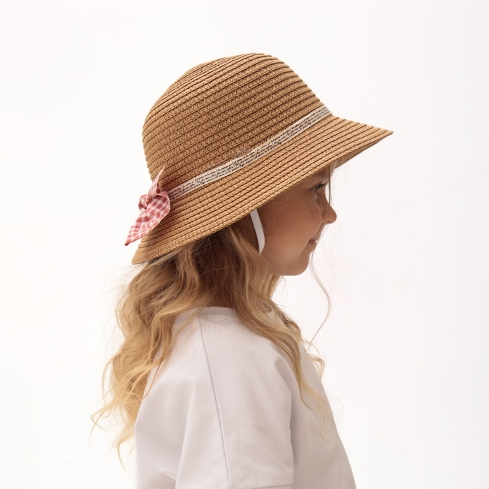 Шляпа для девочки MINAKU с бантом, цвет коричневый, р-р 52 Шляпа для девочки MINAKU с бантом, цвет коричневый, р-р 52