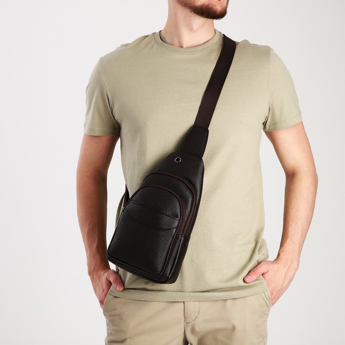 Сумка-слинг мужская из искусственной кожи, цвет коричневый