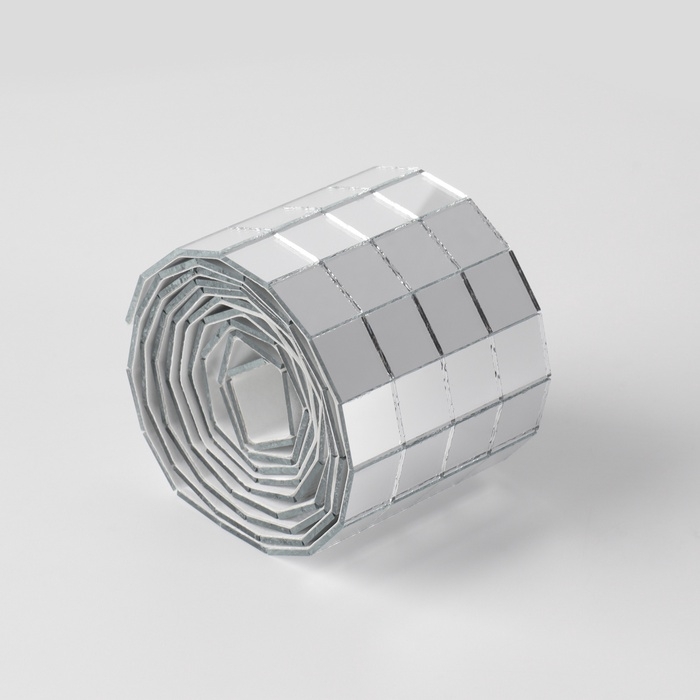 Зеркальная мозайка клеевая, 1 &times; 1 см, 4 ряда 4 см &times; 1 м, серебряное стекло