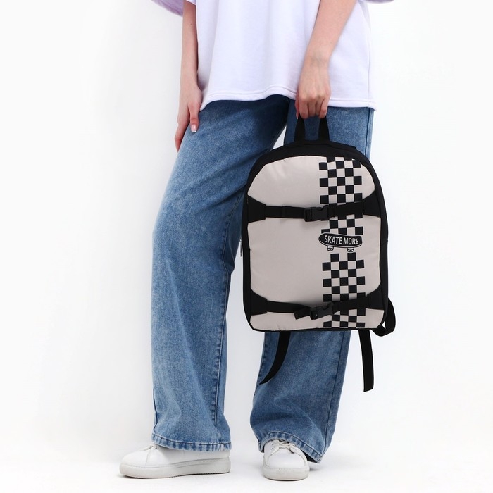 Рюкзак школьный текстильный с креплением для скейта &laquo;Skate more&raquo;, 38х29х11 см, цвет чёрный, отдел на молнии