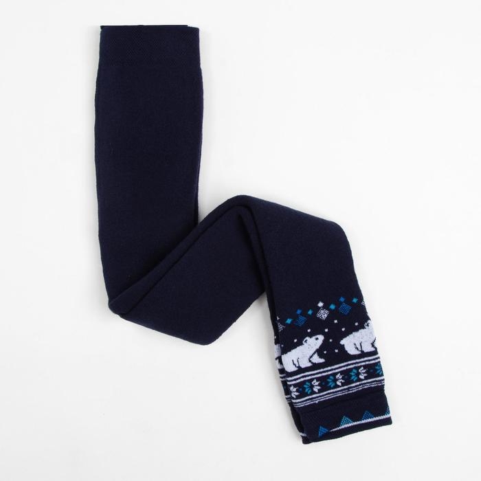 Леггинсы детские махровые &laquo;Орнамент с медведем&raquo;, цвет тёмно-синий, рост 104-110