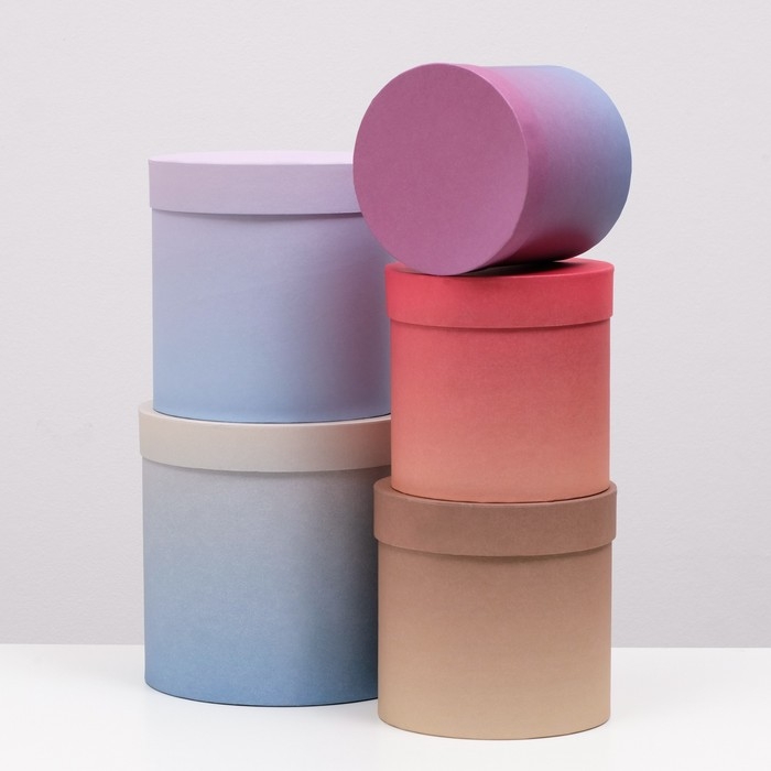 Набор круглых подарочных коробок 5 в 1 &laquo;Градиент 1&raquo;, 20 &times; 20 &times; 20‒13,5 &times; 13,5 &times; 13,5 см