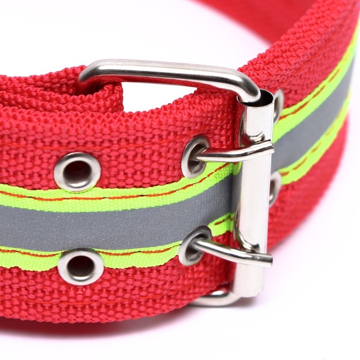 Ошейник четырехслойный светоотражающий с вертлюгом, 71 х 5 см, ОШ 55-65 см, красный
