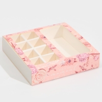 Коробка под 8 конфет и шоколад с ячейками, кондитерская упаковка, «Розовые цветы» 18 х 18 х 4 см Коробка под 8 конфет и шоколад с ячейками, кондитерская упаковка, «Розовые цветы» 18 х 18 х 4 см