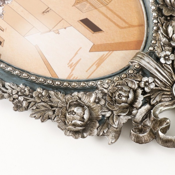 Фоторамка полистоун 13х18 см Фоторамка полистоун 13х18 см "Бант и цветочный венок" тёмно-серый серебро 16,8х1,7х25,5 см