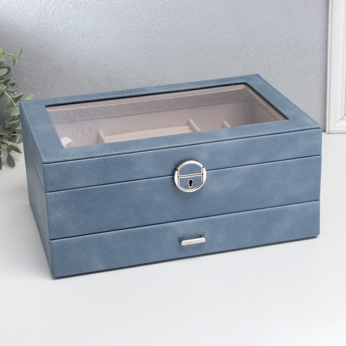 Шкатулка кожзам для украшений Шкатулка кожзам для украшений "Кабрина" синяя 30,5х20х13,5 см