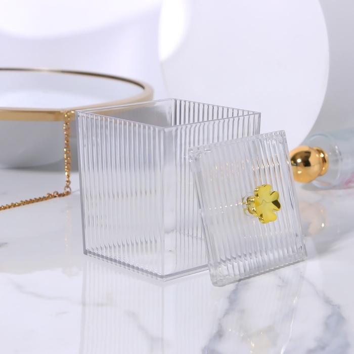 Органайзер для ватных палочек &laquo;FLOWER&raquo;, с крышкой, 11 &times; 8,5 &times; 8,5 см, цвет прозрачный/золотистый