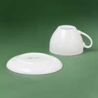 Новогодняя чайная пара Доляна &laquo;Ель&raquo;, 2 предмета: чашка 210 мл, блюдце d=15 см, фарфор, цвет белый